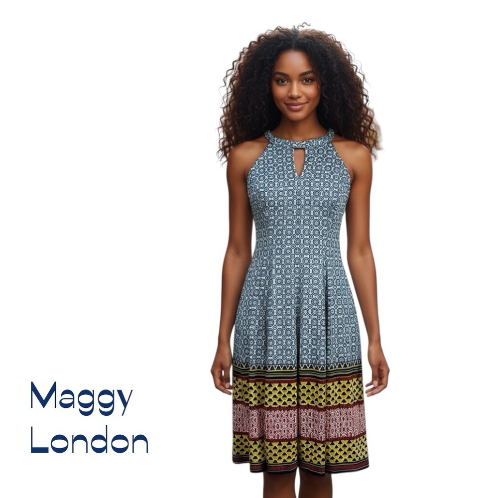 Maggy London Blue Cream Sleeveless Dress NWT Size 4